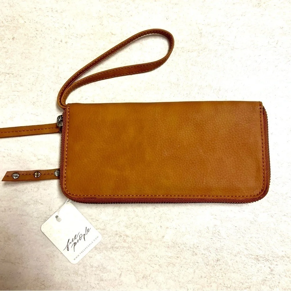 NWT FREE PEOPLE Distressed Vegan Wallet brown studded boho